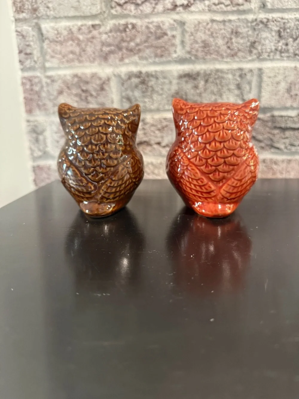 Set of 2 Ceramic Owl Figurines - Brown & Coral - Picture 3 of 3